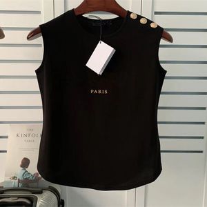 Camiseta de diseñador Camiseta sin mangas Top de moda Camiseta Tops Camisas de mujer Chaleco Mujer Carta Hombro Botón Algodón Negro Verano Sin mangas Casual Mujer Rosa Ropa para mujer