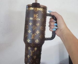 Designer Tumblers 40oz kopje koffie kleur mode letters tuimelaar met helder stro sus304 roestvrij staal vacuüm geïsoleerde termoS car ofiice mok met geschenkdoos