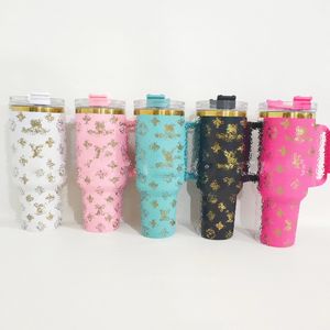 Designer Tumblers 40oz Cup Fashion Letters Tumbler met handgreep Sus304 roestvrijstalen vacuüm geïsoleerde termoS Car ofiice mok met geschenkdoos