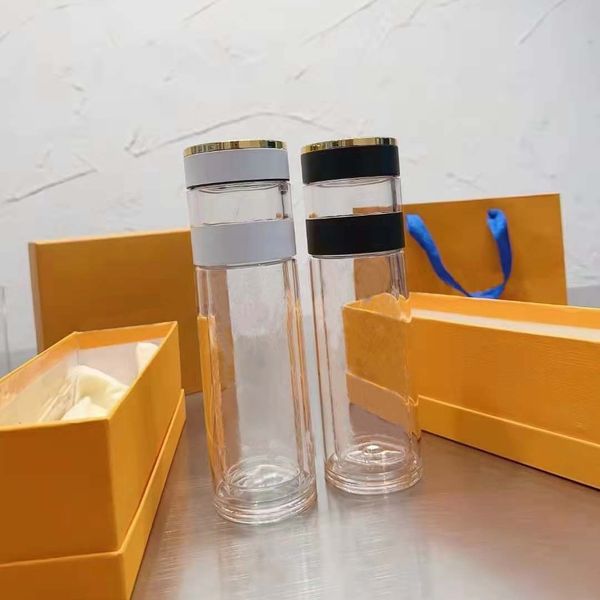 Gobelets de créateurs Tasse en verre anti-brûlure épaissie avec boîte-cadeau Lettres de mode Tasse à fond plat Tasses à fond plat Tasse cadeau double couche avec logo