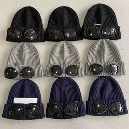 Designer deux lentilles lunettes lunettes bonnets hommes chapeaux tricotés crâne casquettes en plein air femmes Uniesex hiver Beanie noir gris Bonnet