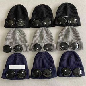 Designer Twee lensglazen bril banies mannen gebreide hoeden schedel petten buiten vrouwen uniex winter zwart grijze motorkap