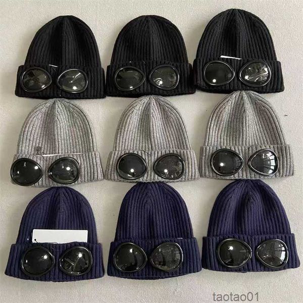 Diseñador de dos lentes Gafas Goggles Gorros Hombres Sombreros de punto Gorros de calavera Mujeres al aire libre Uniesex Gorro de invierno Negro Gris Bonnet4on7