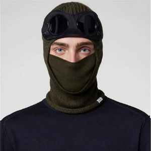 Diseñador Dos lentes con capucha cortavientos gorros de algodón al aire libre de punto para hombres máscara casual masculina gorras de calavera sombreros negro gris