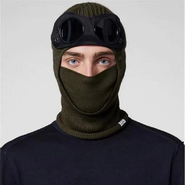 Designer Due lenti frangivento cappuccio berretti all'aperto in cotone lavorato a maglia da uomo maschera casual maschio berretti teschio cappelli nero grigio