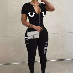 Groothandel vrouw Jumpsuits Designer 2024 Nieuwe slanke sexy lange mouwen brief bedrukte broek Rompers 2 kleuren