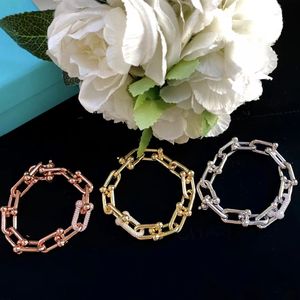 Ontwerper U-vormige dubbele gesp charme diamanten armbanden roestvrij staal hardware bamboe medaillon kristallen emmer ketting armband voor vrouwen mode-sieraden cadeau