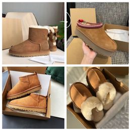 Designer Ugge Boots Snow Bottes Uggsly Femmes australiennes UG Boot Bailey Chestnut Boucle d'hiver Neige Demi-genou Court Lady Peau de mouton et laine Pantoufle de cheveux intégrée