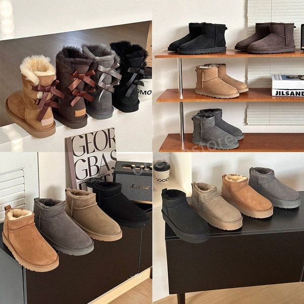 Diseñador Ugge Australia Botas cálidas clásicas australianas para mujer Mini media bota de nieve Invierno Piel completa Mullido peludo Tasman Tobillo Botines Botines Zapatillas 92dB #