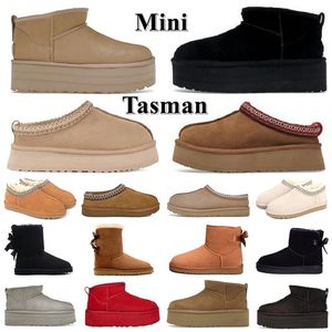 Designer uggslie Tasman Ultra Mini laarzen pantoffels dames Australische kastanjebont Zwarte schapenvacht Tazz Muilezels vrouw Heren platformlaars Australie Suede Enkellaarsjes