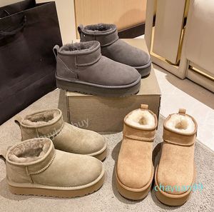 Diseñador Ultra Mini Botas de plataforma Mujer Tazz Tasman Zapatillas de gamuza Mujer Australia Botas de nieve Invierno Cálido Zapatos de lana Botas australianas Piel de oveja Ankel Botines