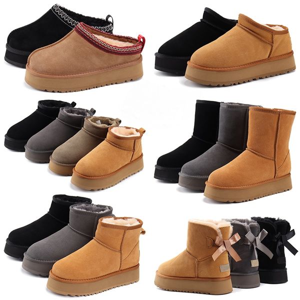 Diseñador Ultra mini plataforma botas Mujeres Tazz Tasman Suede Slippers Kids Australia Boot de nieve Invierno Zapatos de lana cálida Botas Australianas Piel de oveja Ankel Boties