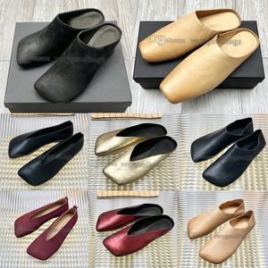 Designer Uma Wang Casual Sandales Square Toe Demi Pantoufles Cuir de vachette Français Antique Chunky Talon ébouriffé pour les femmes I5Vr #