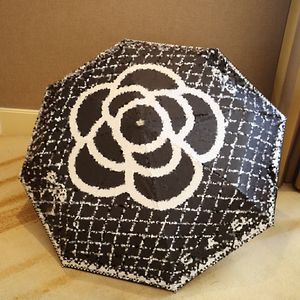 Parapluie de styliste avec grille de fleurs et lettres, entièrement automatique, pliable, noir, protection solaire, double usage, pare-soleil, cadeau