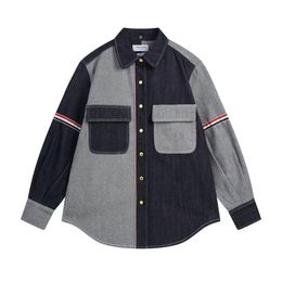 Diseñador Unisex Cotton Denim Patchwork Camisa de mezclilla de manga larga