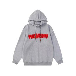 Designer Unisexe en vrac à sweat à capuche en coton long avec du texte brodé rouge champignon