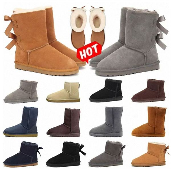 2022 Australia Australia Botas cálidas clásicas australianas Mini media bota de nieve para mujer EE. UU. GS 585401 Invierno Piel completa Mullido peludo Satén Botines Botines EUR 35-45