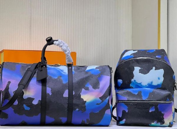 Diseñador Bolsa de viaje unisex Mapa de camuflaje Graffiti Carta Mochila de cuero Bolsa de viaje para hombre Keepall Bolsas de lona Mujeres Fitness Bolsa de yoga