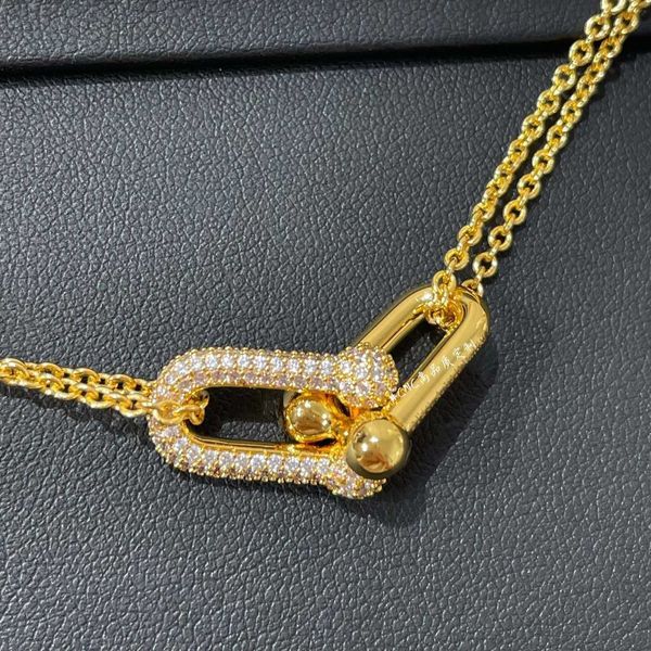 Designer V Gold High Edition Tiffany and Co Chaîne à double anneau en forme de U avec diamants Collier personnalisé Boucle en fer à cheval Placage Rose 18 carats Diffusion en direct LDBB
