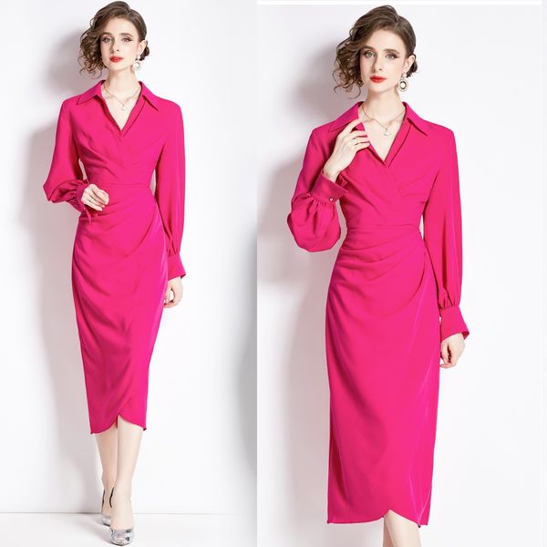 Designer en V-Neck Party MIDI ROBE PINK LONG LONG FEMME FOLM UNBAN SEXY SEXH VAGNAGNES HEURS ROBRES ROBILES ROCHED 2024 PRINCIPAL AUT