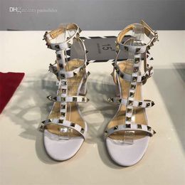 Valentinoity Designer V Sandals Fashion Rivet cheville Solde talon