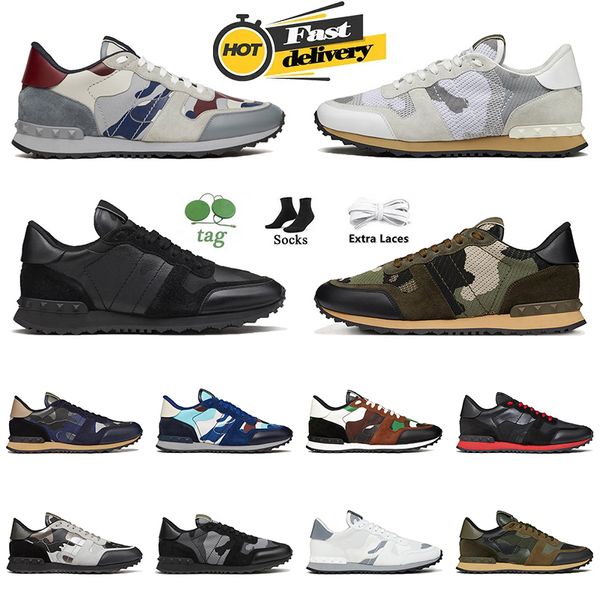 Designer Lanvinics Camo Hommes Baskets Athlétiques Top Plateforme En Cuir Rivet Formateurs Camouflage Semelle En Caoutchouc Militaire Vert Triple Noir Blanc Chaussures De Course De Sport