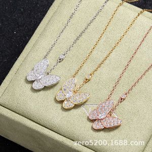 Designer van vlinder Volledige diamanten ketting voor vrouwen 18k roségouden verguld met kraagketen hanger live uitzending met logo