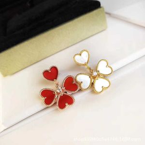 Diseñador Van cl-ap Fanjia pendientes de amor de trébol de alta versión para mujer aguja de plata pura con diseño de ágata roja de grado flor DPX5