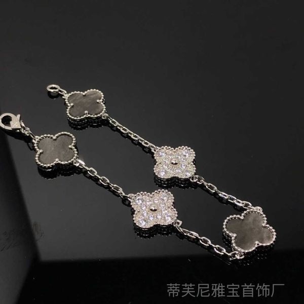 Diseñador Van cl-ap Fanjia V Oro Hierba de cuatro hojas Versión alta CNC Pulsera de cinco flores Fritillaria natural Chapado en espesor Láser rosa de 18 k