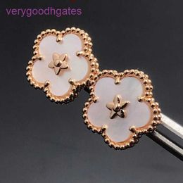 Designer Van cl-ap Version haute V Golden Fan Family Lucky Plum Blossom Boucles d'oreilles double face 18 carats en or rose pétales de fleurs à quatre feuilles d'herbe cinq 9JLU 6SBWOSYS DR03 EH12