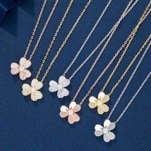 Designer VanClef ketting Fanjia drie bloemen volledige diamanten halsketting voor dames mode platina rosé goud temperament licht luxe eenvoudig gladde klassieke kraag