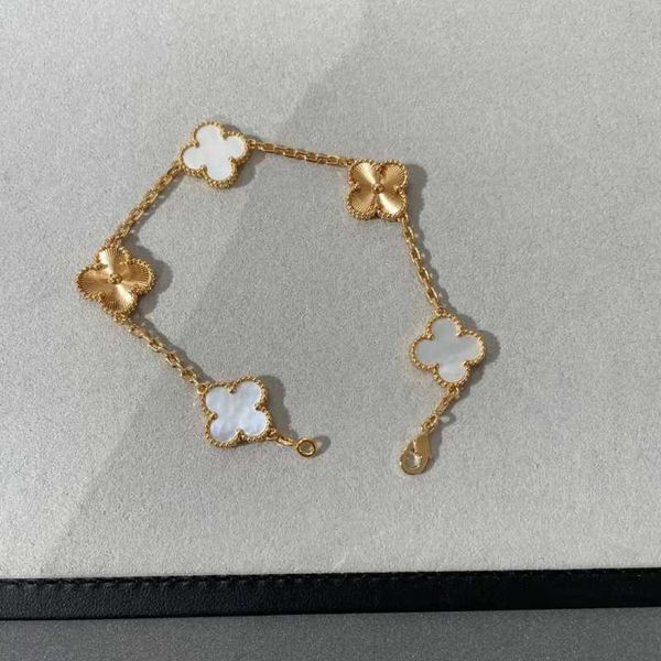 Diseñador Van High Edition Gold Clover Bracelet femenino de doble cara fritillaria Diamond láser Rose 18