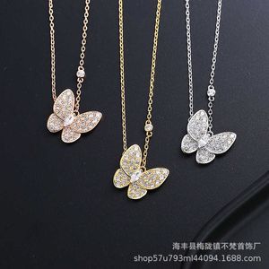 Designer Van High Version 18K Rose Gold Butterfly ketting klaver volledige diamant sleutelbeen ketting elegante live uitzending