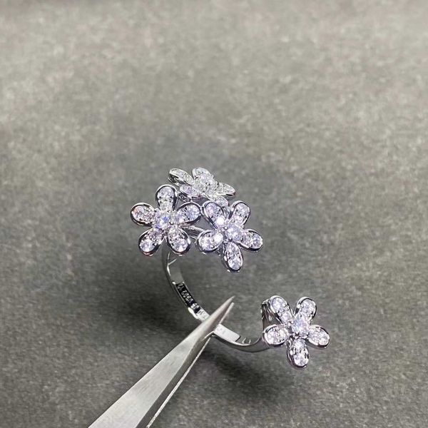 Diseñador Van New Flower Set Diamond Tendy Ring Full Rose Gold Blanco Joyas Ircy