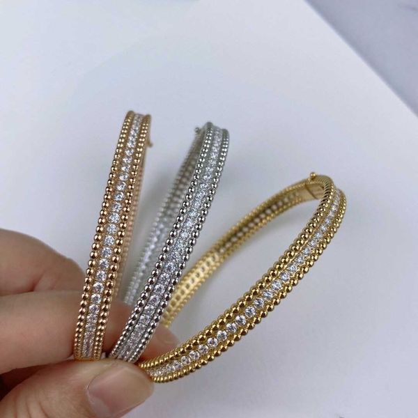 Designer Van One Row Diamond Bracelet 925 Sterling Silver plaqué 18 carats avec des perles Edge Single Piece pour femmes
