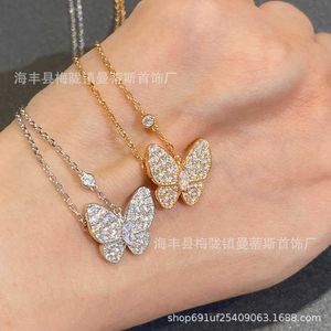 Ontwerper van S925 Sterling Silver High Edition Butterfly Volledige diamant kraagketen Fashion Fashion Futing Sense ketting live uitzending