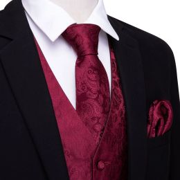 Gilet de créateur pour hommes en soie brodée rouge Bourgogne caissier gaim de poche ensemble de poche ensemble slim ajustement de mariage Barry Wang