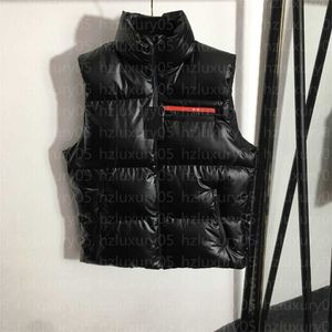 Chaleco de diseñador para mujer Chaqueta de plumón Moda Abrigo cálido Pecho Cinta roja Adorno Cremallera Diseño de bolsillo Cuello alto Sin mangas Chaleco de algodón Diseñador Mujeres Gilet