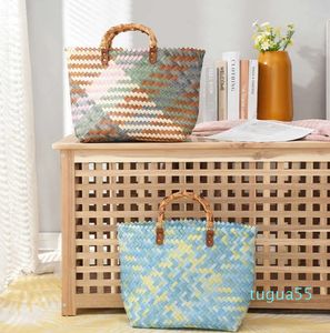 Designer-Vintage Bamboo Hendel Rattan Women Handtassen Rieten geweven mandtas Handmade Zomerstrand Straw Casual Kleine Tote portemonnees