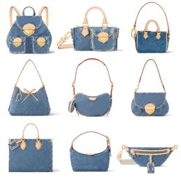 Designer Vintage Denim Femmes crossbodybags Hobo Sac à bandoulière Blue Denim Flower Messager Messager Sac axillaire