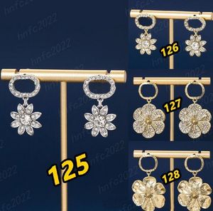 Designer Vintage Ear Stud Crystal Flower Pendant dubbele letter oorbel voor dames messing S925 zilveren naald oorbellen met originele doos sieraden toevoer