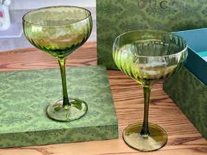 Designer Vintage Groene Glazen Hoge Beker Vintage Ripple Rode Wijnbeker 2-delige set Relatiegeschenk Wijnbeker Met Geschenkdoos