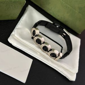 Designer vintage Sier Alphabet et Black Watch Strap Bracelet, Neutre, Cadeau de haute qualité