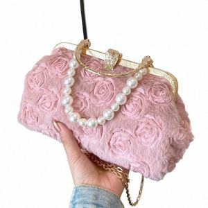 Designer Vintage Femmes Perle Frs Shell Clip Lock Sacs Rose Blanc Perle Sacs À Main Et Sacs À Main Chaîne Sacs À Bandoulière Parti Embrayage 036b #