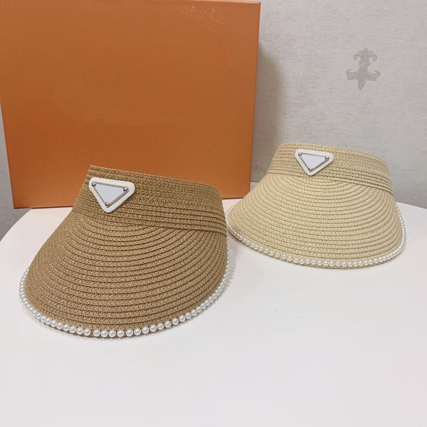 Designer Visors For Women Hats Caps Pearl hat Luxury Letter P Grass Braid Visors