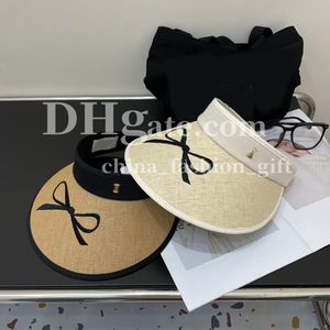 Designer Visors Hat Bow Broidered Sun Hat Femme Paille Chapeau large Brim Brim Top Hat Bage Visor Visor de voyage