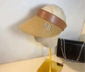 Chapeaux de soleil d'été pour femmes, visières de styliste, mode en cuir PU, Patchwork, Protection solaire UV, chapeau de paille