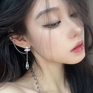 Designer Vivian Viviene Western Empress Dowager Saturn Full Diamond Gouttes d'eau Clip d'oreille Boucles d'oreilles intégrées Clous d'oreille Petit design Boucles d'oreilles longues à pampilles High Editi