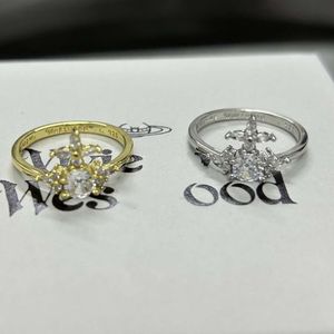 Ontwerper Viviane Vivienen Westwoods Nieuwe Westerse Keizerin Dowager Cross Zirkoon Ring Licht Luxe Ins Eenvoudige Persoonlijkheid Volledige Diamond Planet Ring0120