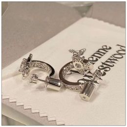 Designer Viviane Westwood Empress Dowager Silver Saturne Crystal Crystal Ronde Ronde Orcroites d'oreilles Organes de mode tendance